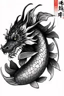 carp koi transforming into a dragon traditional Japanese black and gray tattoo design idea