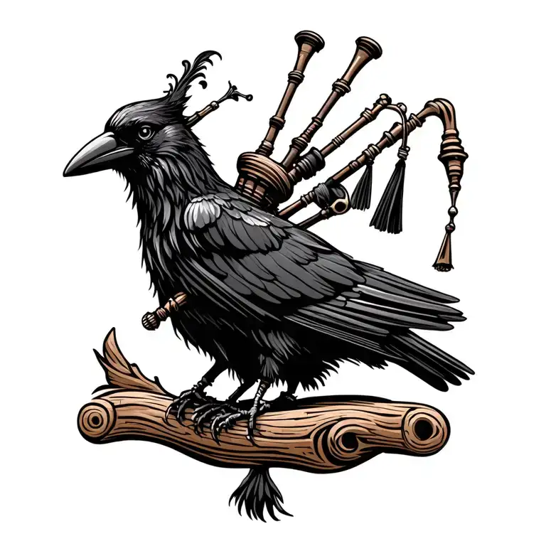designs on wood carving crow muscular  bagpiper playing the bagpipes baldblack beard tattoo design idea