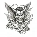 big chest tattoo half angel half devil face tattoo design idea