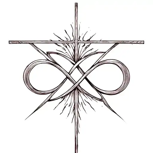 cross, sun and infinity symbol tattoo design idea