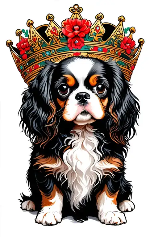 cavalier king Charles spaniel with a crown tattoo design idea