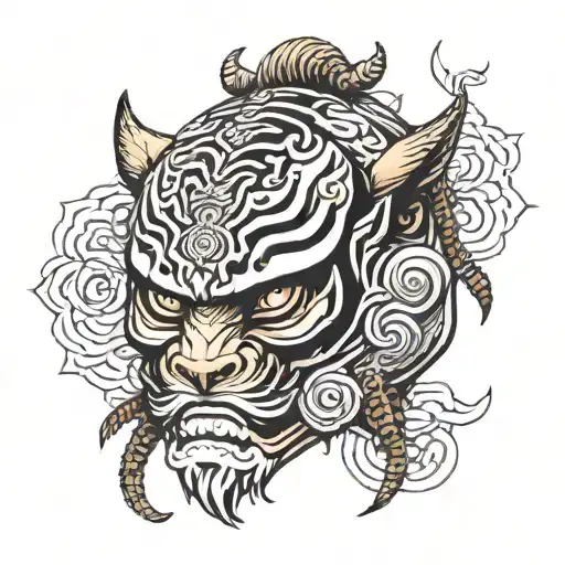 Tiger head witch kabuto helmet with Japanese tattoo design idea