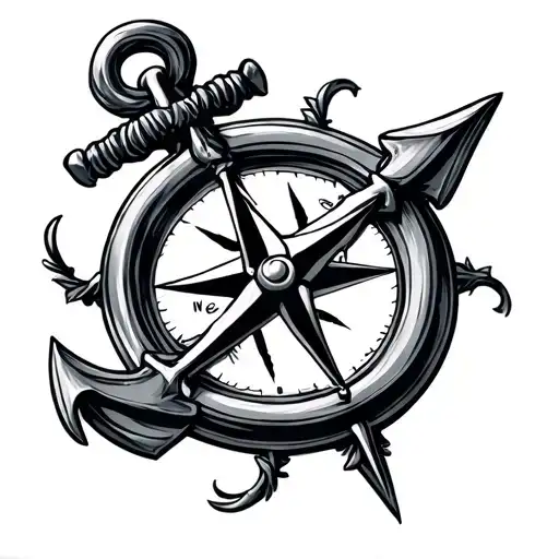 anchor compass tattoo design idea