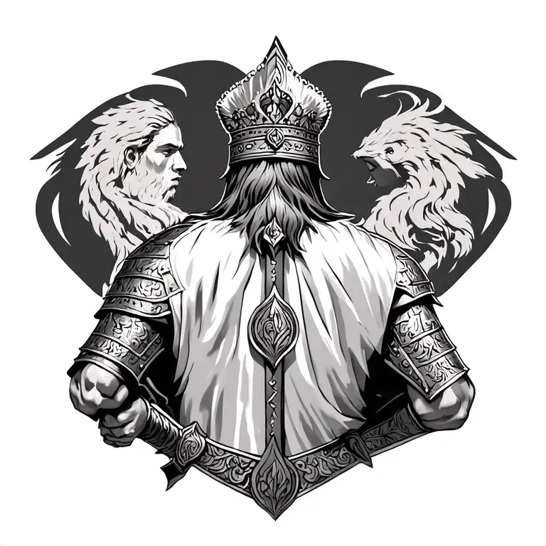 Georgian warrior and his legacy on the back simple tattoo tattoo design idea