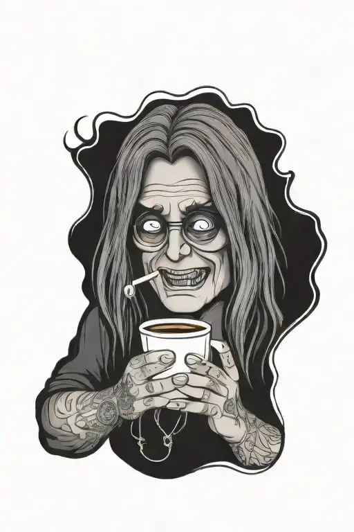 ozzy tired drinking coffee  tattoo design idea
