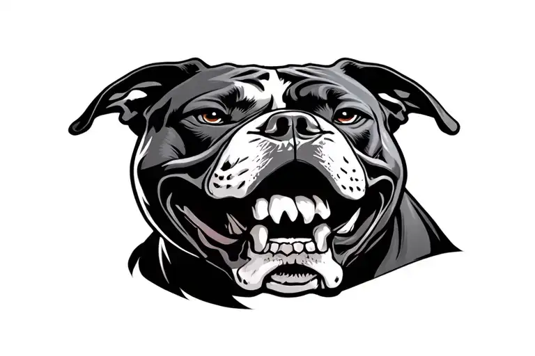 Angry Pitbull dog with skull tattoo design idea