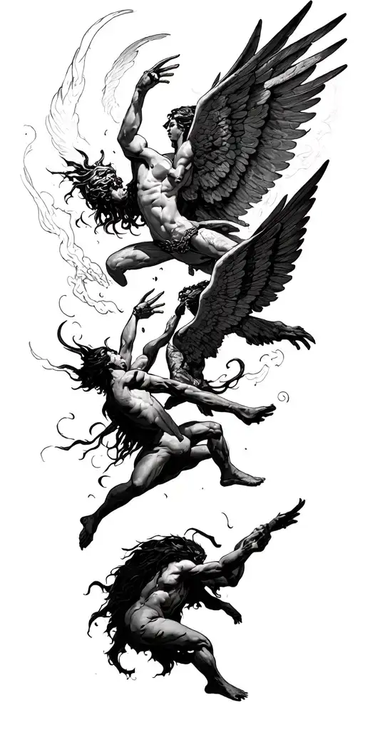 heaven vs hell theme with angels and demons fighting tattoo design idea