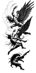 heaven vs hell theme with angels and demons fighting tattoo design idea