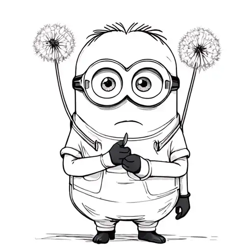 minion holdin a small dandelion flower tattoo design idea
