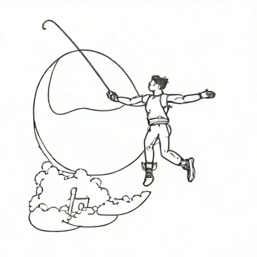 A minimalist tattoo of a bungee jumper in mid-air, with a subtle dollar sign incorporated into the design tattoo design idea