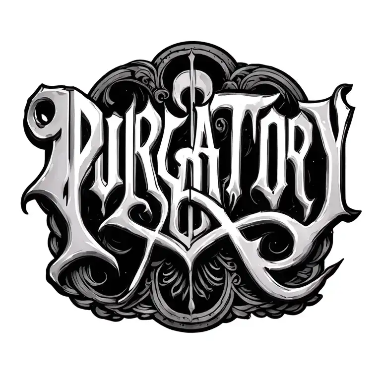 Purgatory lettering metall style tattoo design idea
