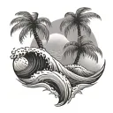 wave and palm tree tattoo design idea