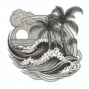 wave and palm tree tattoo design idea
