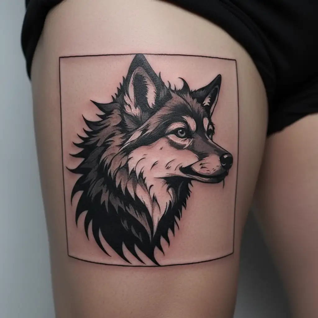 Coyote and fire tattoo design idea