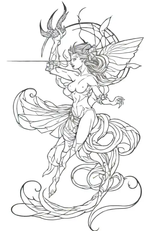 Creative mythical grey and black tattoo design idea