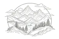 mountain scape scene tattoo design idea
