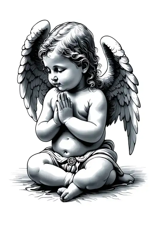 praying Baby angel wings tattoo design idea