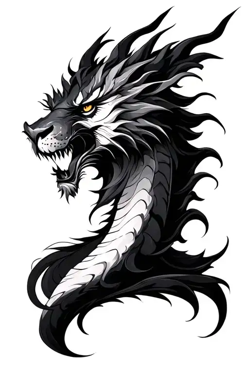 half dragon face half lion face tattoo design idea