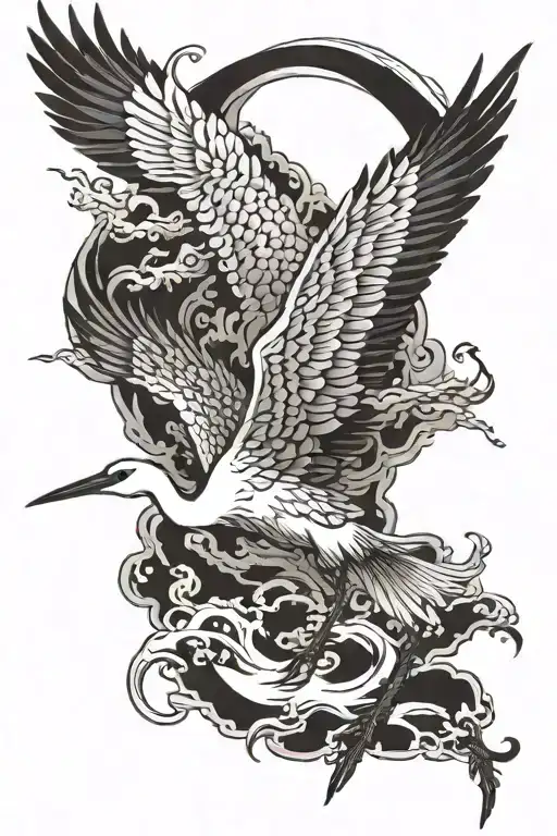 Japanese crane flying tattoo design idea