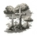 3 three crosses with storm clouds tattoo design idea