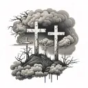 3 three crosses with storm clouds tattoo design idea