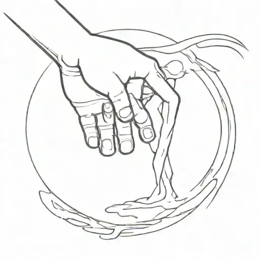 walking with God holding his hand reaching tattoo design idea