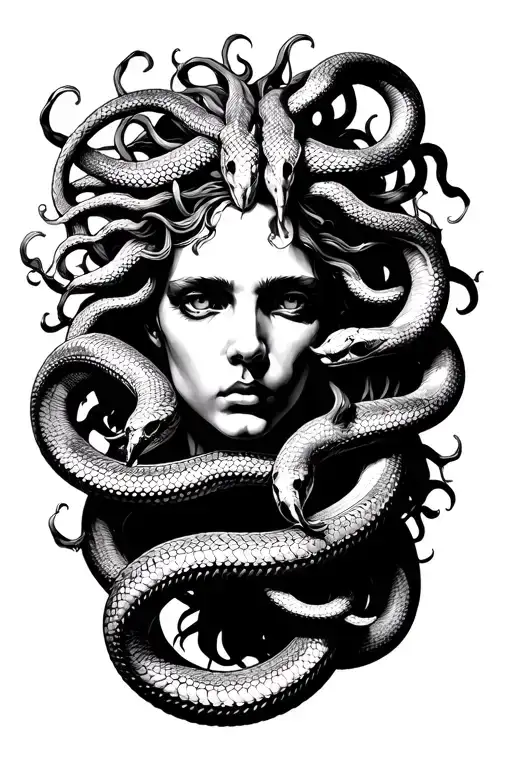 Medusa head surrounded by snakes tattoo design idea