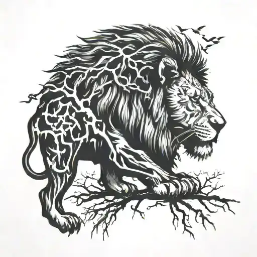 lion, tree, hardwork, focus, perseverance incorporated tattoo design idea