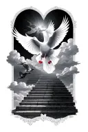 4 doves flying in clouds with steps leading to heaven with 2 dates for each dove  tattoo design idea