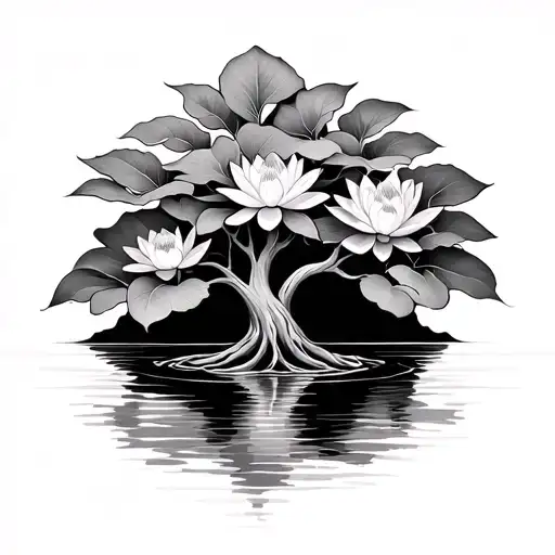 tree of life with water lily tattoo design idea