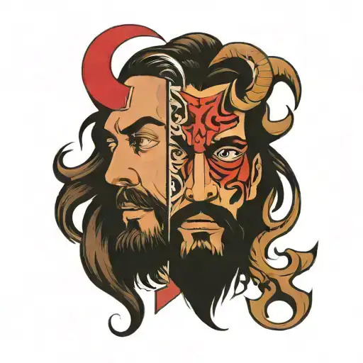 half face of jesus and half face of devil tattoo design idea