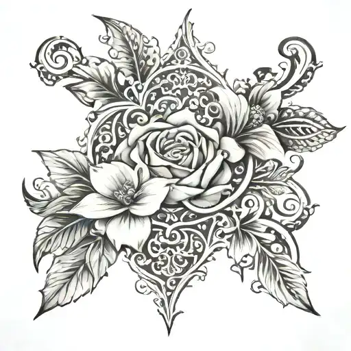 Gisela in Arabic, with diamonds, flowers and heart tattoo design idea