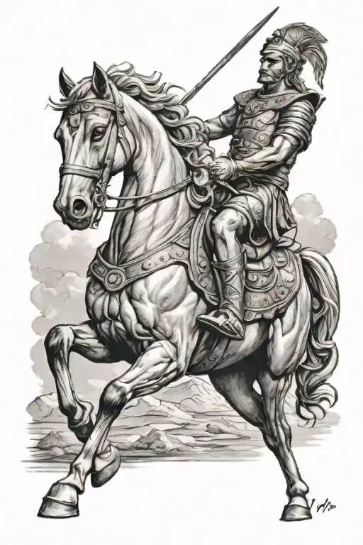 Alexander the great on horse small tattoo design idea