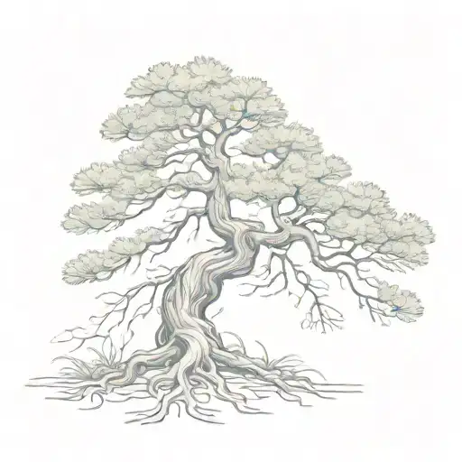 pine tree with intricate roots tattoo design idea