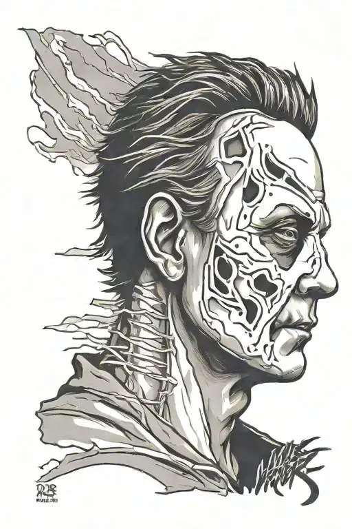 michael myers face split tattoo design idea