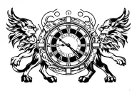 leo symbol with time travel tattoo design idea