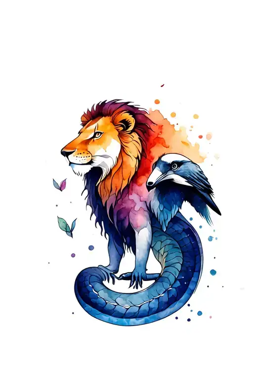 lion badger snake raven holding tattoo design idea