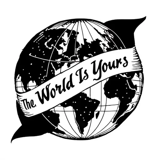 I want an old school tattoo, a globe with the phrase The World Is Yours tattoo design idea