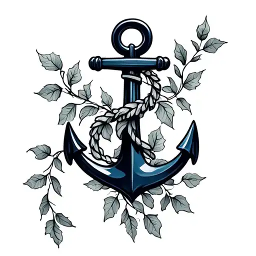 navy anchor with ivy vines tattoo design idea