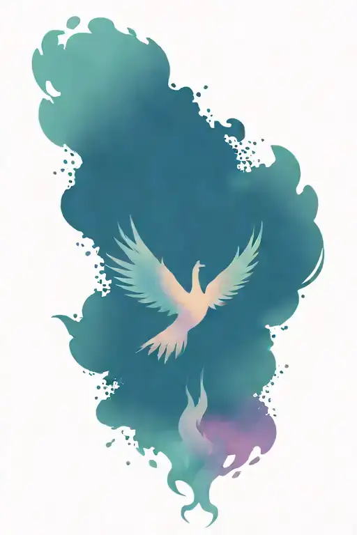 open book with phoenix rising from explosion of magic purple blue tattoo design idea
