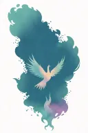 open book with phoenix rising from explosion of magic purple blue tattoo design idea