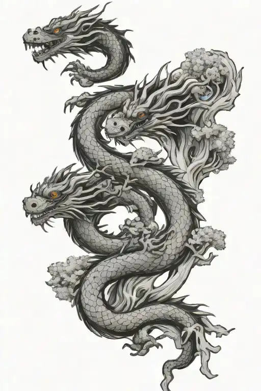 Japanese trees and water dragon tattoo design idea