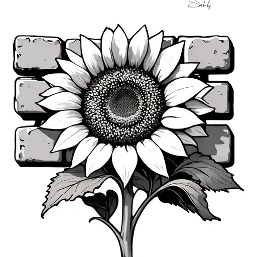 a sunflower growing among some bricks tattoo design idea