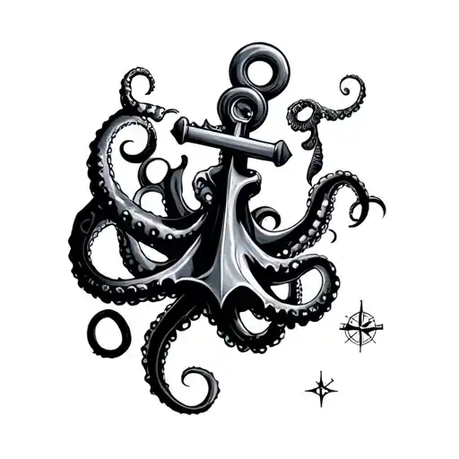 Anchor,nautical,compass,dark art,kraken,octopus,sea creatures tattoo design idea