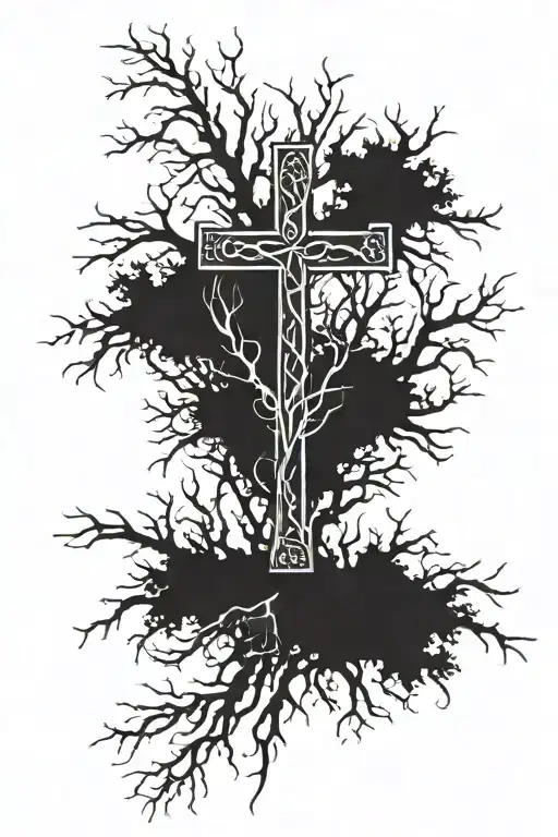 cross with roots tattoo design idea
