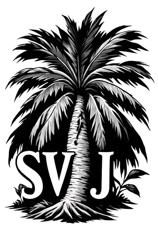 Palm Tree with kids initials SV and JJ tattoo design idea
