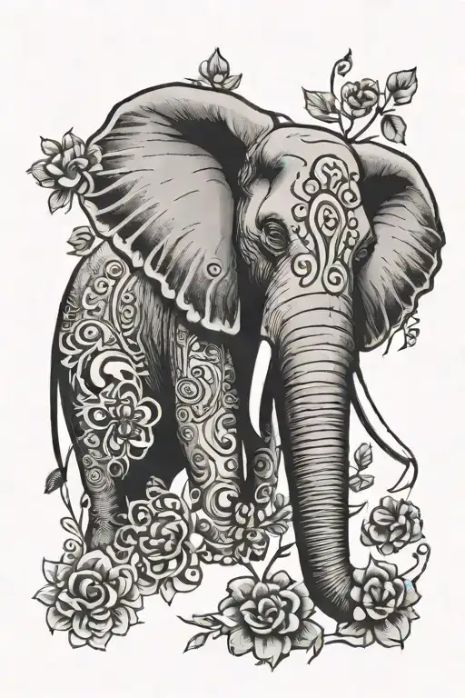paw prints and elephant head tattoo design idea