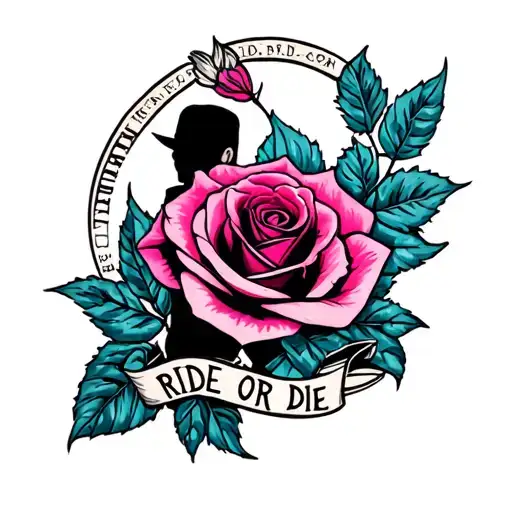 Couple tattoo for a MC couple include a rose and Ride or Die tattoo design idea