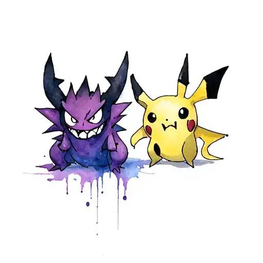 gastly haunter gengar and mimikyu tattoo design idea