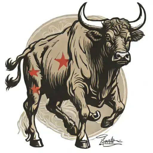 bucking Bull with stop sign and highway  tattoo design idea